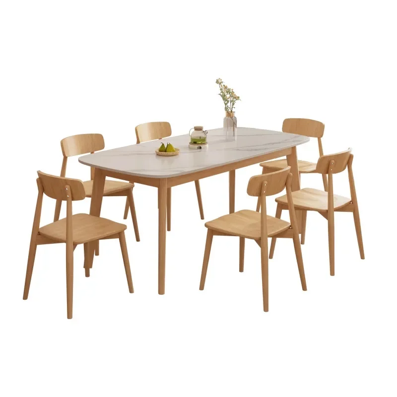 Nordic Log & Rock Slab Dining Table – Rectangular Solid Wood Build, Perfect Eating Table for Small Households