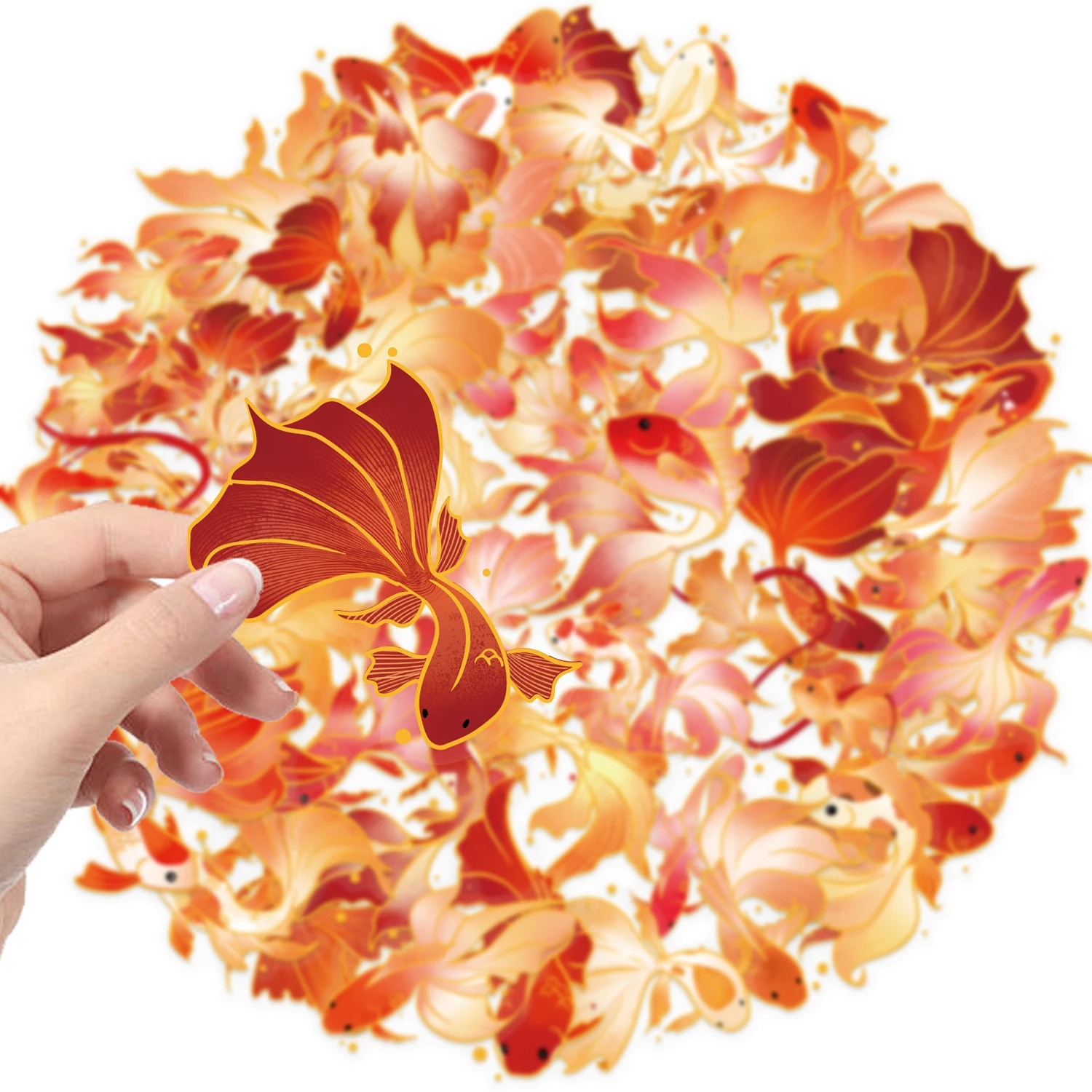 50개 핫스탬핑 도장된 잉어 만화 금붕어 방수 PET 장식용 휴대폰 케이스 DIY 기타 여행가방 물컵 스티커 팩