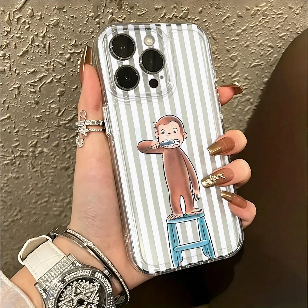 Niedliche Cartoon-Gestreifte Affen-Handyhülle für iPhone 17 16 15 11 12 14 13 Pro Max Mini XS X XR 7 Plus 17E Stoßfeste Schutzhülle Fundas