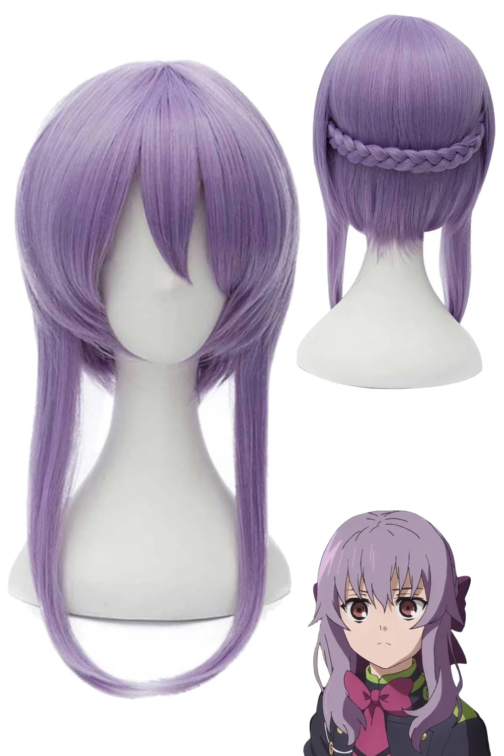 Shinoa Hiiragi วิกผมคอสเพลย์สีม่วงผมอะนิเมะเซราฟเครื่องประดับชุดแฟนซีสำหรับผู้หญิง