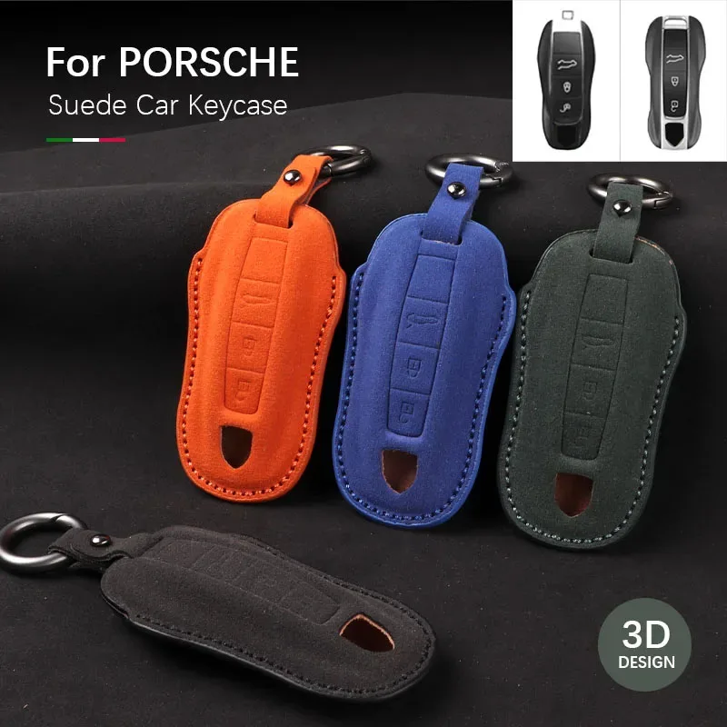 Custodia protettiva per chiave auto in pelle scamosciata Shell Fob per PORSCHE 718 911 977 Cayman Boxster Taycan Cayenne Macan