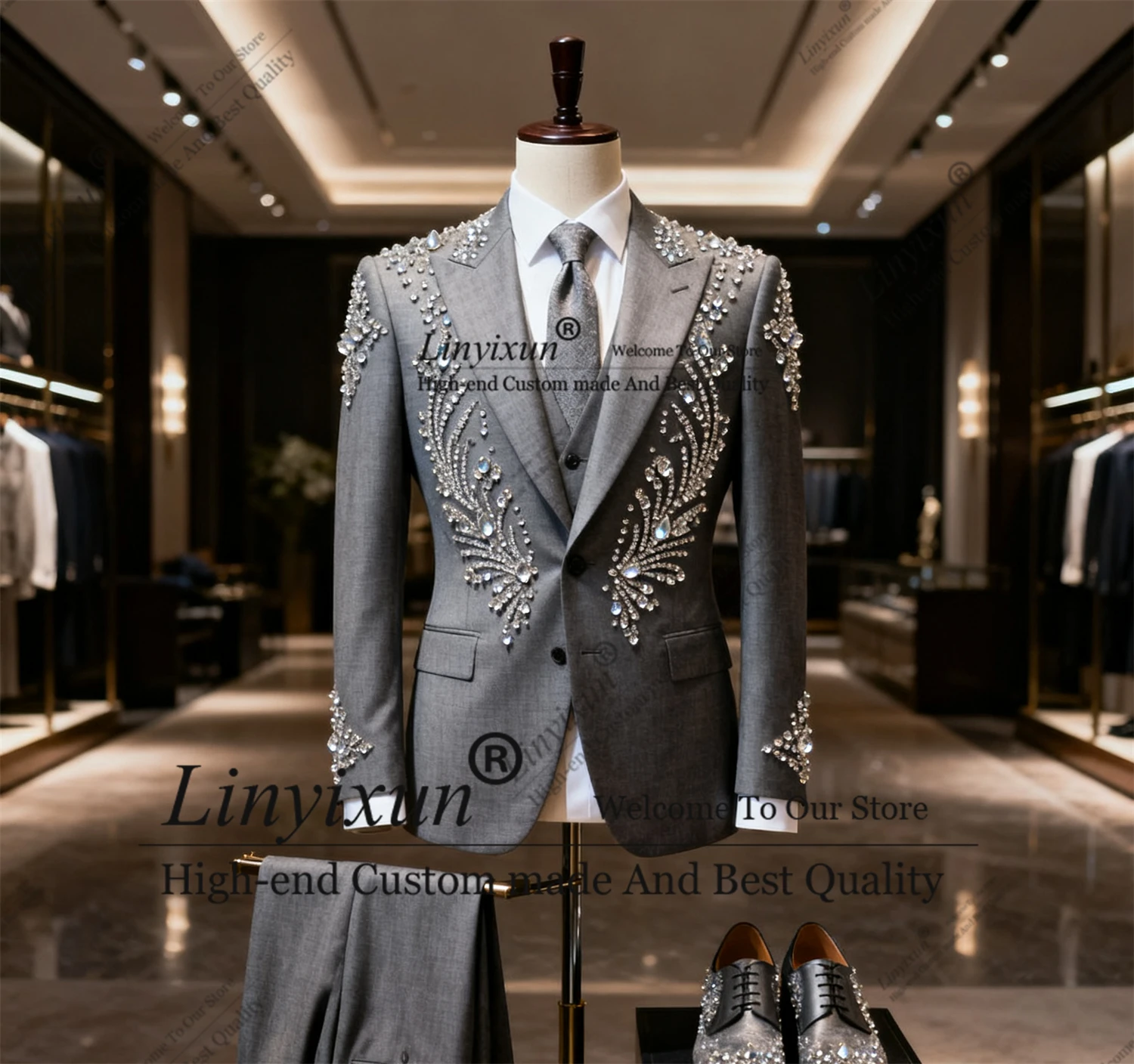 

Красивые свадебные смокинги для жениха, металлические украшения, мужские костюмы из бисера, комплект из 2 предметов, вечерние мужские пиджаки для выпускного вечера по индивидуальному заказу Ternos Completo