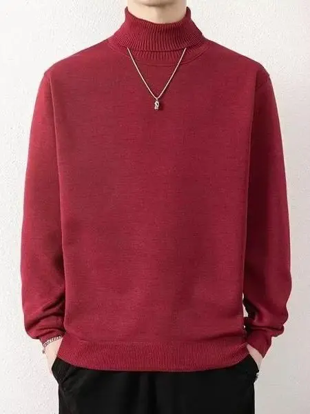 

Thiened Mid-Ne f High-Ne Knitted Sweater for Men Pure Color Winter Casual Long Sve Warm Polyester Fiber Top