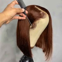 Chocolate Brown 13x4 Straight Lace Frontal Bob Wig Pre Plucked Human Hair Wigs Brazilian Remy #4 Colored Straight Short Bob Wig