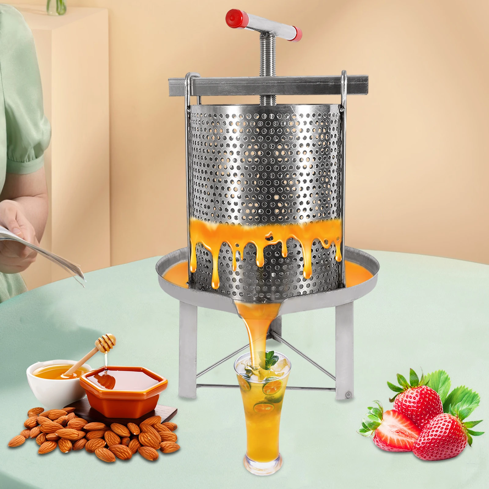 

Stainless Steel Honey Presser with T-shaped Handle, 10L, Manual Bee Wax Pressing for Household