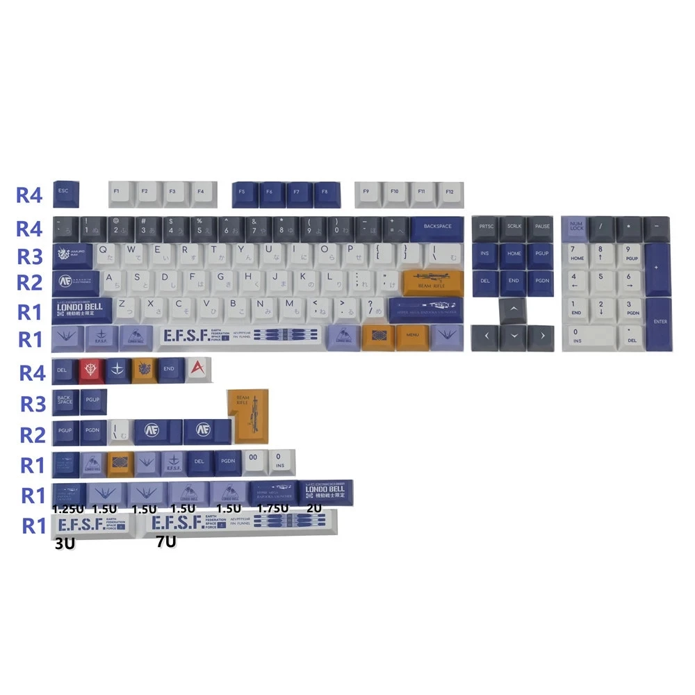 PPT Keycaps 136Keys Anime Gundam Cherry DYE-Sublimation Personalise Keycap For Mechanical Keyboard GK61 With 3U 7U Space Bar