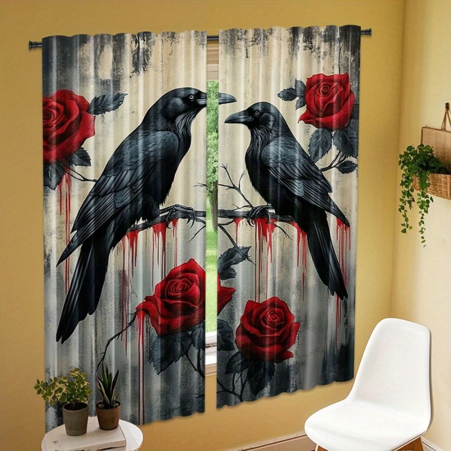2PCS Digital Printed Curtains, Abstract Black Marble Pattern, Modern Style Rod Pocket Drapes for Bedroom Living Room Decor