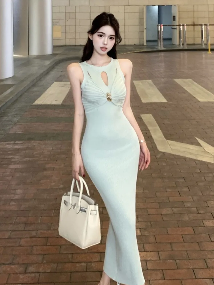 Hohe Qualität Hotsweet Sexy Aushöhlen Gestrickte Kleider Für Frauen Elegante Mode Sommer Elegante Slim Fit Bodycon Langes Kleid Roben