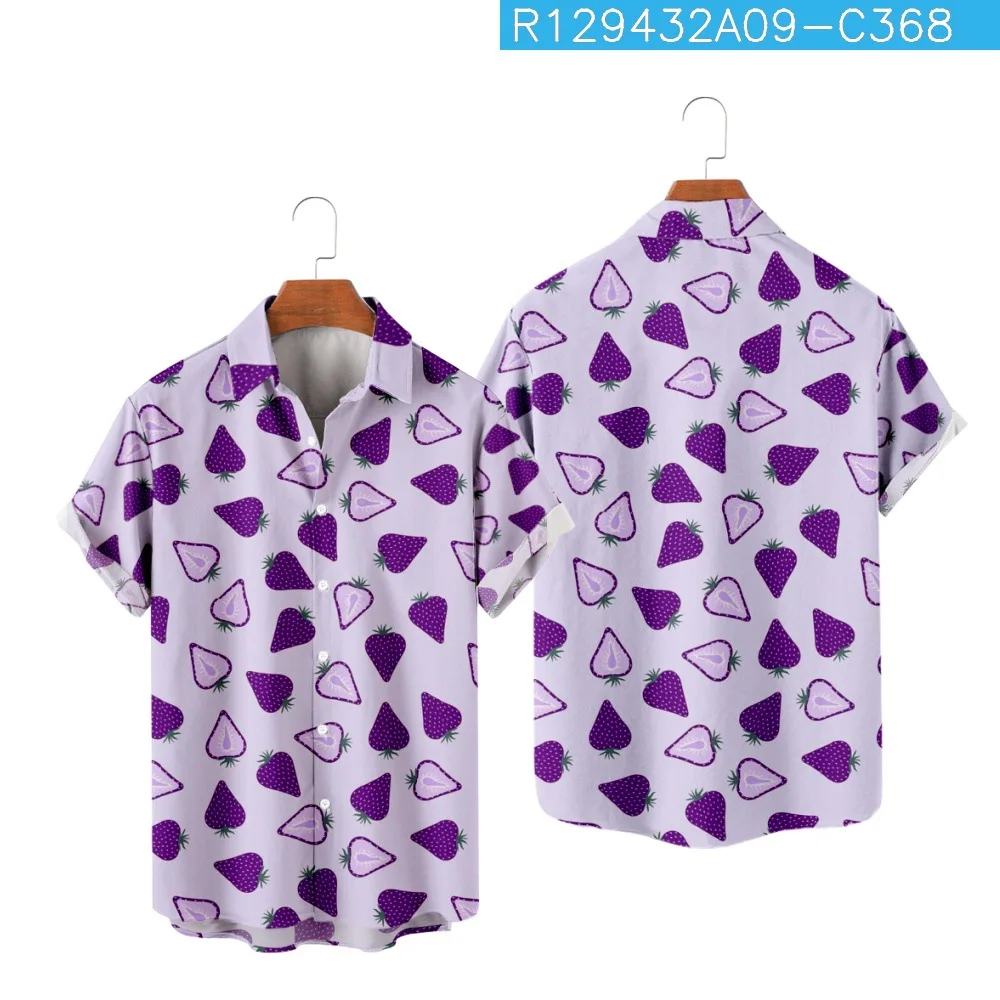 Summer Men's Fruit-Theme Shirt with Convertible Collar, Short Sleeves and Loose Fit