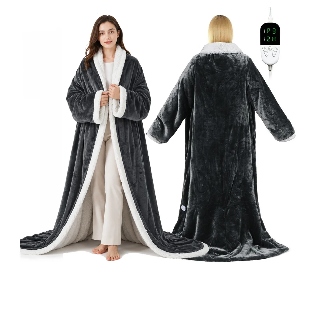 Wearable Heated Blanket: Electric Robe Throw with Foot Pockets Fast Heating Blanket with Sleeves, 6 Heat Levels & 1-10 Hours