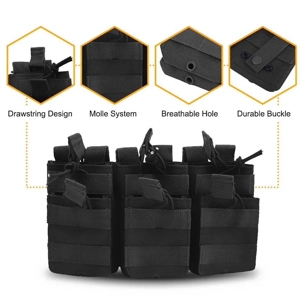 Triple Magazine Pouch Double-Layer Mag Pouches 6 Rounds Mag Bag Open-Top Molle Pouch Universal Cartridge Holder for M4 M14 M16