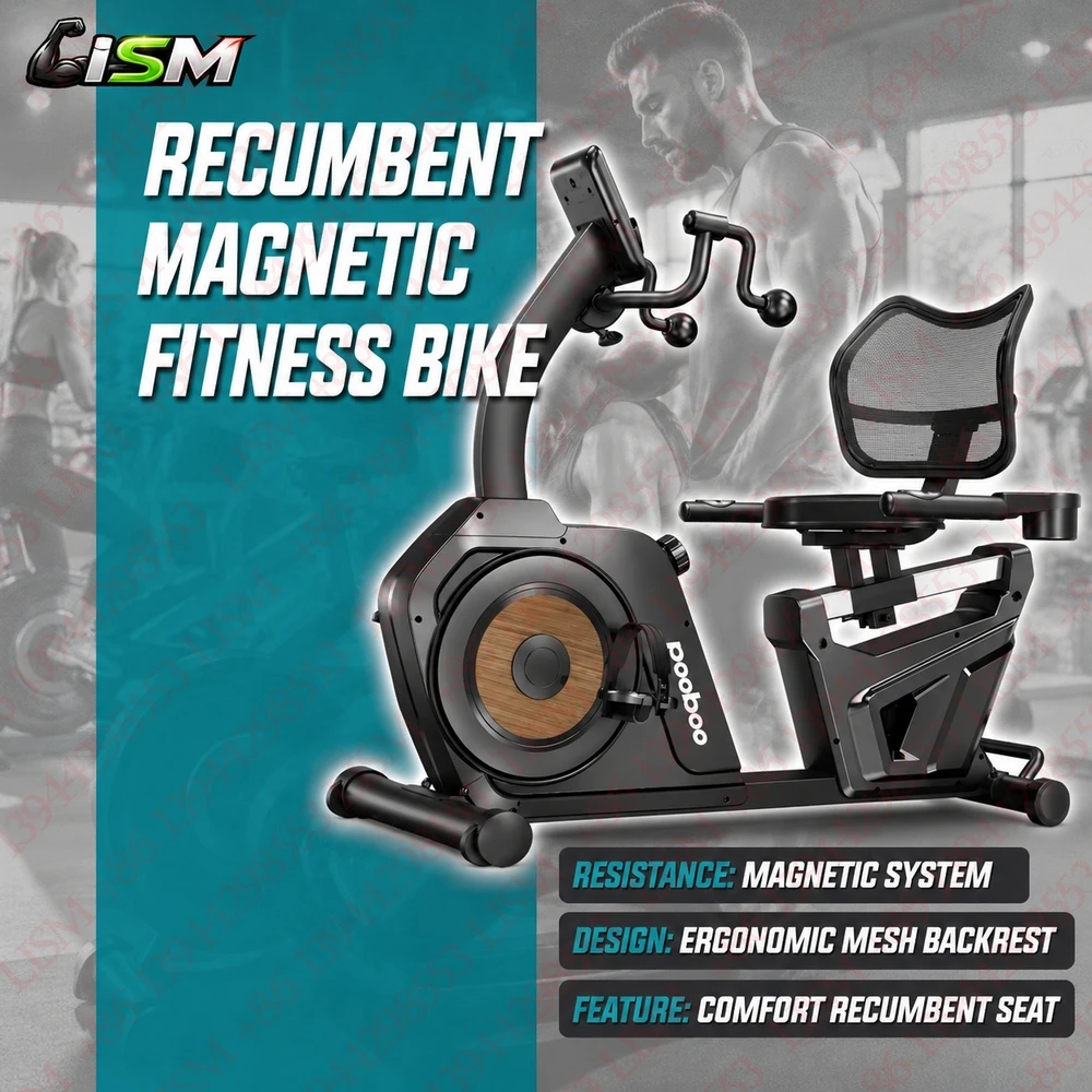 Bicicleta Ergométrica Horizontal Magnética com Apoio de Braço Ergonômico e Assento Confortável para Academia Doméstica e Fitness Cardiovascular