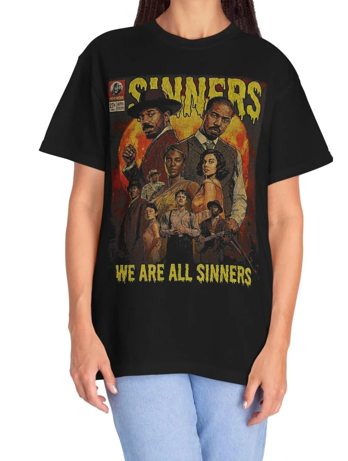 Sinners Movie Vintage Horror Tee T-Shirt, Comic-Stil, Halloween, Sommer, Unisex, lockeres und atmungsaktives Baumwoll-T-Shirt – Detail 3