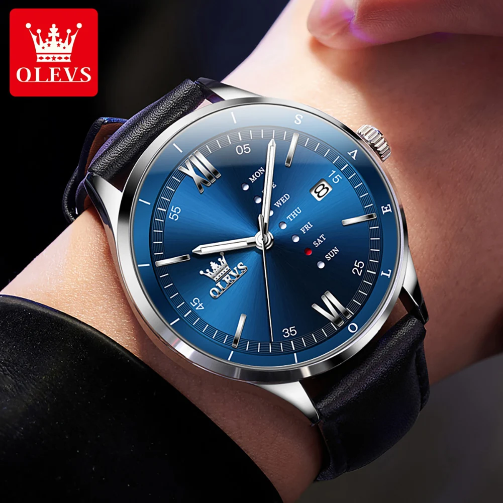 Olevs 2931 Woche Display Quarzuhr für Männer Original wasserdichte Business Armbanduhr Auto Datum 41mm großes Zifferblatt Mode Mann Uhren