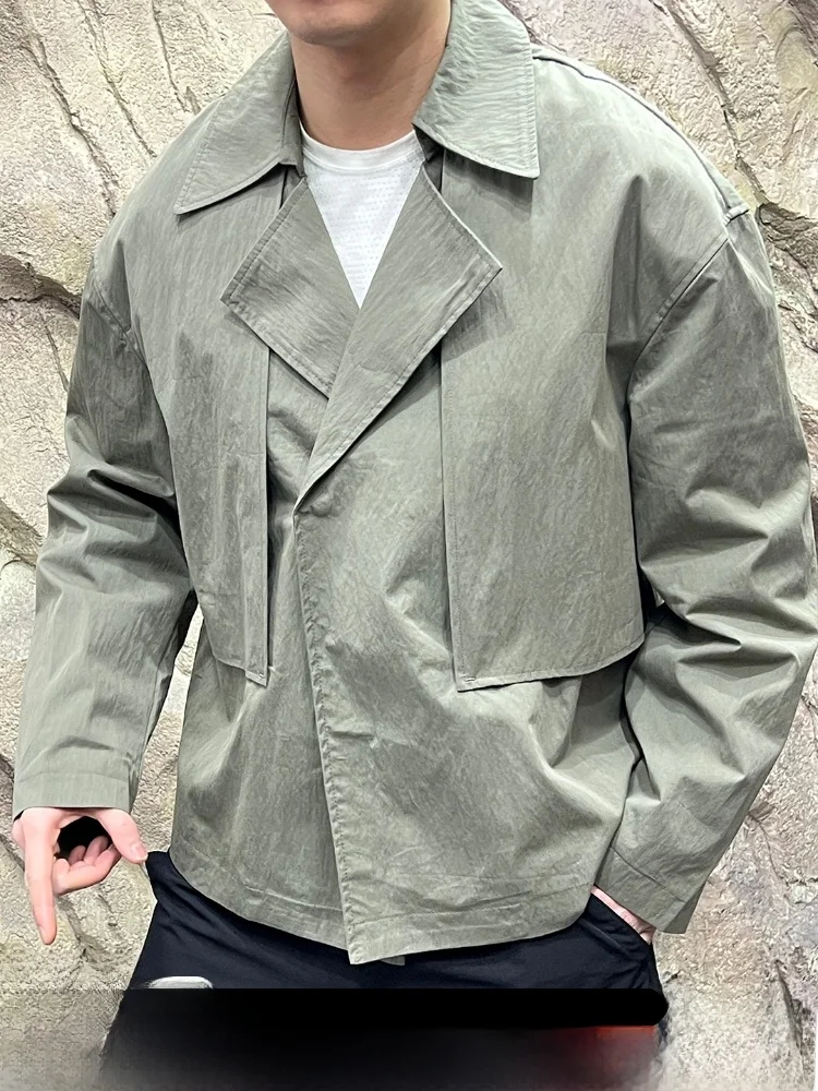 

Style Short Casual Men's Autumn Jacket Coat Standard Fit Long Sleeve Pure Color Cool Style Single Button Closure