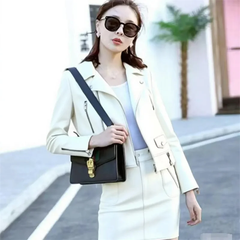 Casaco de couro de alta qualidade feminino 2025 primavera outono moda nova outerwear coreano senhoras casaco de couro da motocicleta feminino