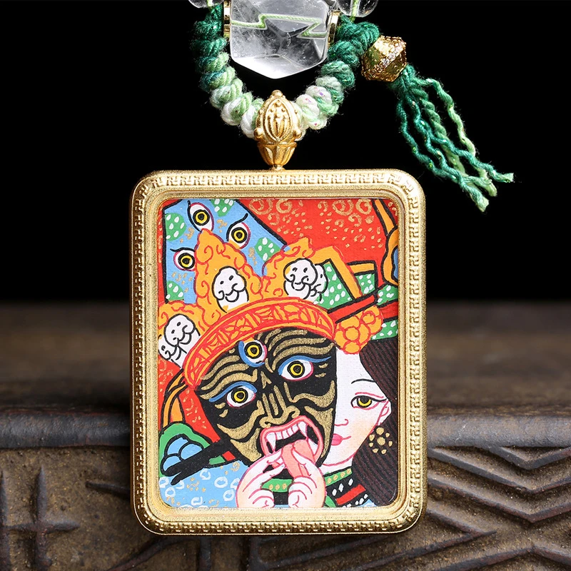 Hand-Painted Zaki Ram Past And Present Thangka Buddha Pendant Sweater Chain Agate White Necklace