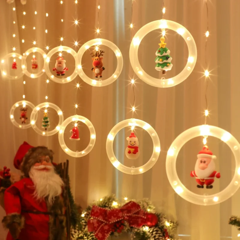 Cordas de Natal LED, Papai Noel, Desenhos Animados Cortina, Quarto, Janela, Jardim, Decoração Criativa de Férias, Layout de Cenas, Ano Novo, 2024