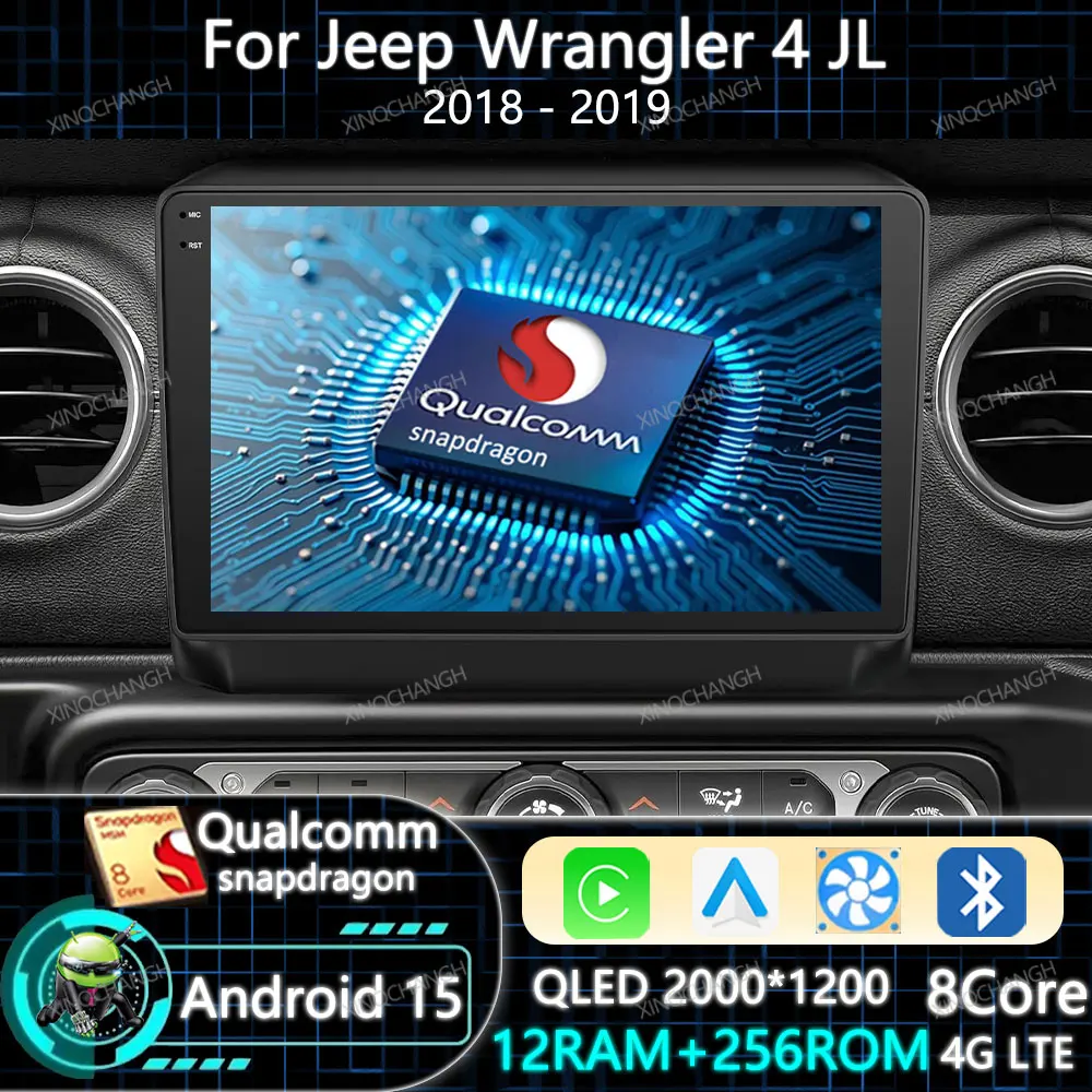 Android 15 Autoradio Per Jeep Wrangler 4 JL 2018 - 2019 QLED Qualcomm 4G WIFI Unità Principale Multimedia Stereo Video Player 2DIN GPS