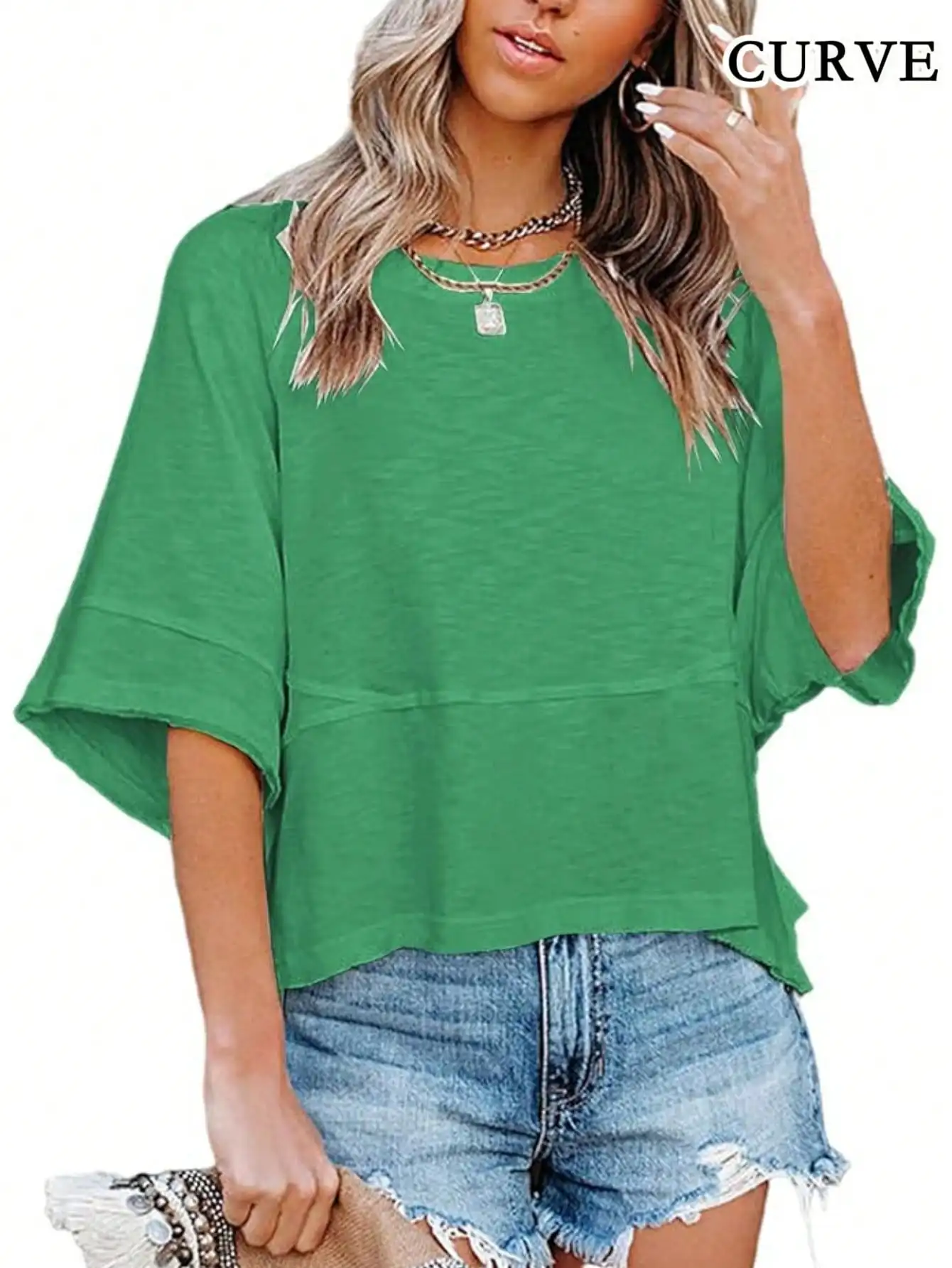 เสื้อยืดแฟชั่นผู้หญิงไซส์ใหญ่ 1XL-5XL ทรงหลวม คอกลม แขนสั้น สีพื้น สไตล์ลำลอง ดูแลง่าย