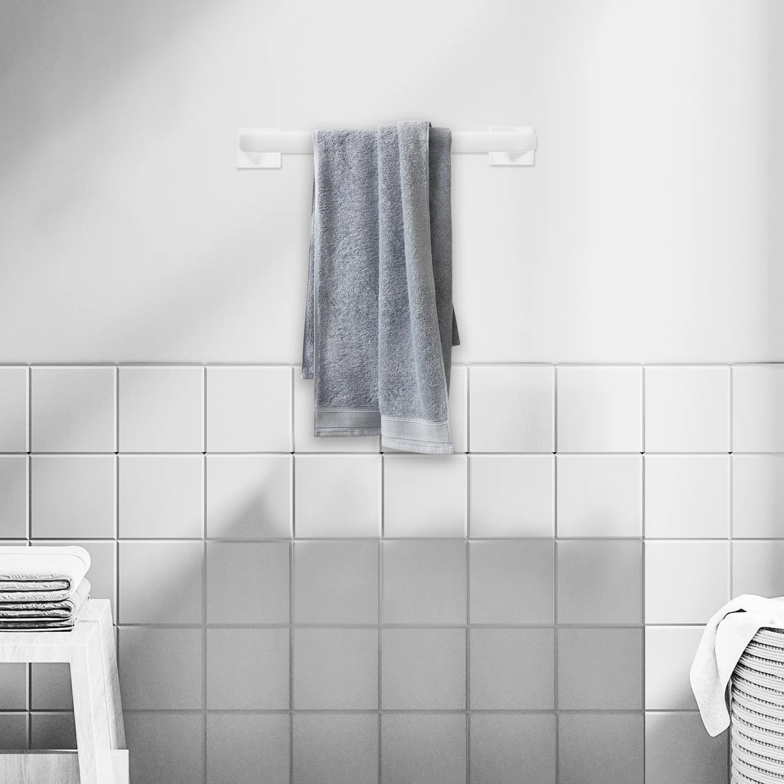 2pcs Towel Adhesive Waterproof Space-Saving No Drill Mount For Bathroom Kitchen Storage Rack Kitchen Storage Organizer White