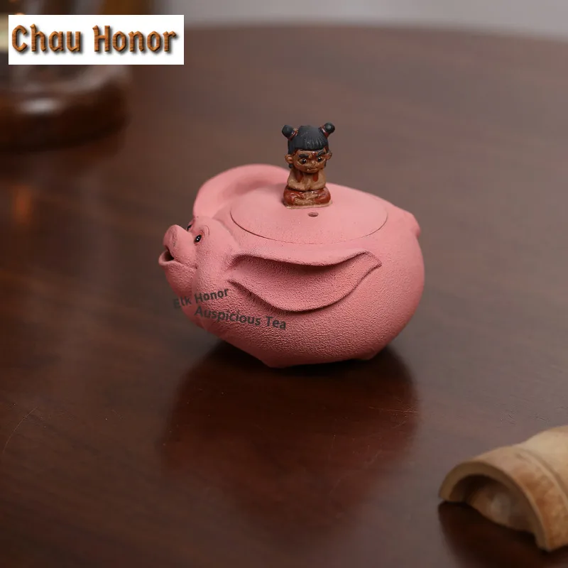 

Чайник из исключительной исинской фиолетовой глины, 170 мл, ручной работы, модель «Летающая свинья Нэчжа», из необработанной глины, чайный набор, предметы для чаепития