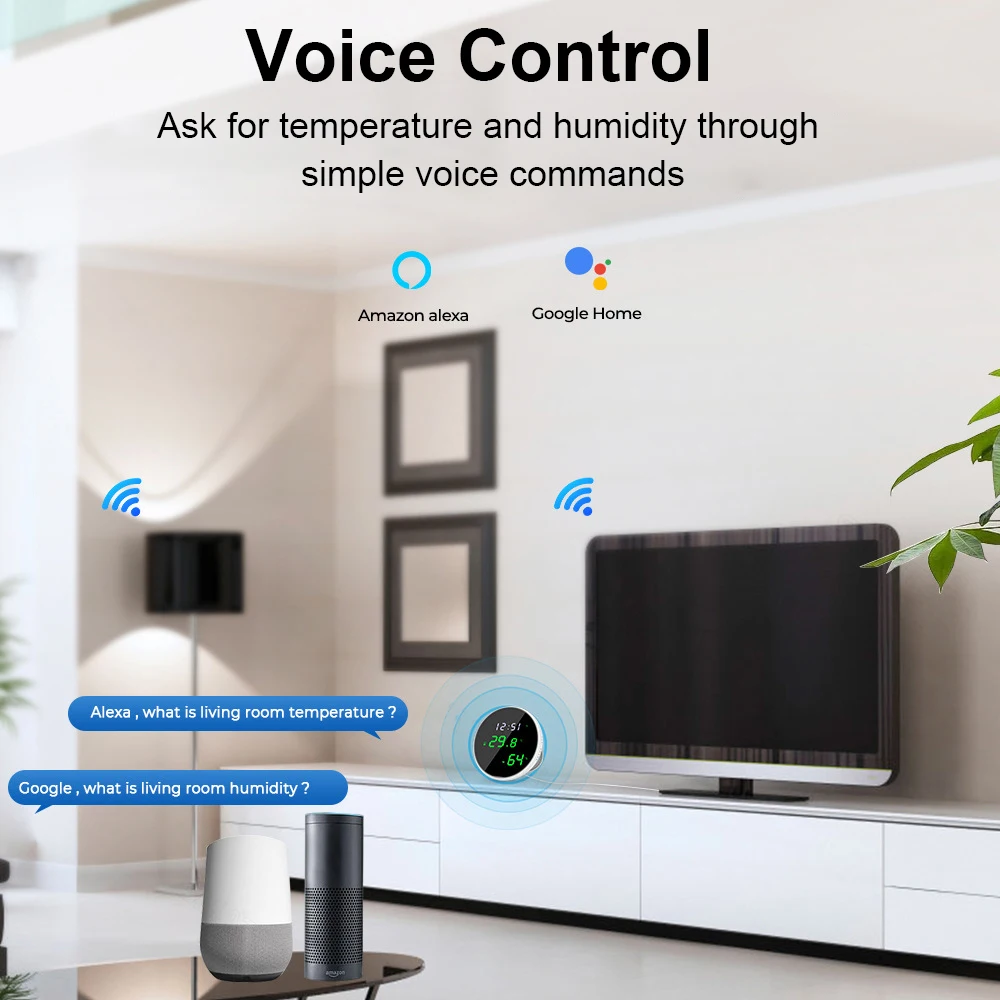 Tuya-Sensor de temperatura y humedad con WiFi, retroiluminación inteligente, pantalla LCD, aplicación de Control remoto, termómetro, funciona con Alexa y Google Home