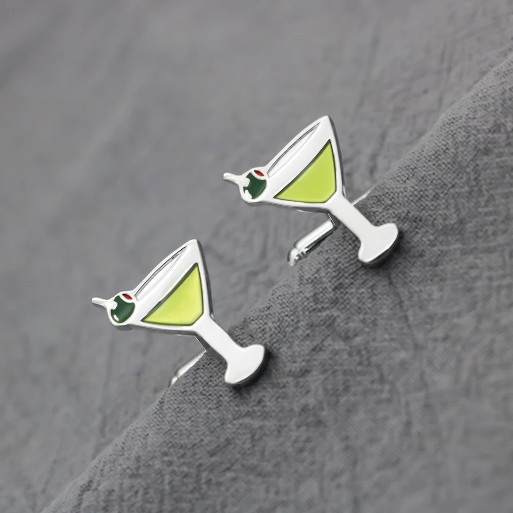 Nieuwe Creatieve Drinkbeker Groen Cocktailglas Manchetknoop Elegante Mode Heren Overhemd Pak Accessoires Huwelijksgeschenken