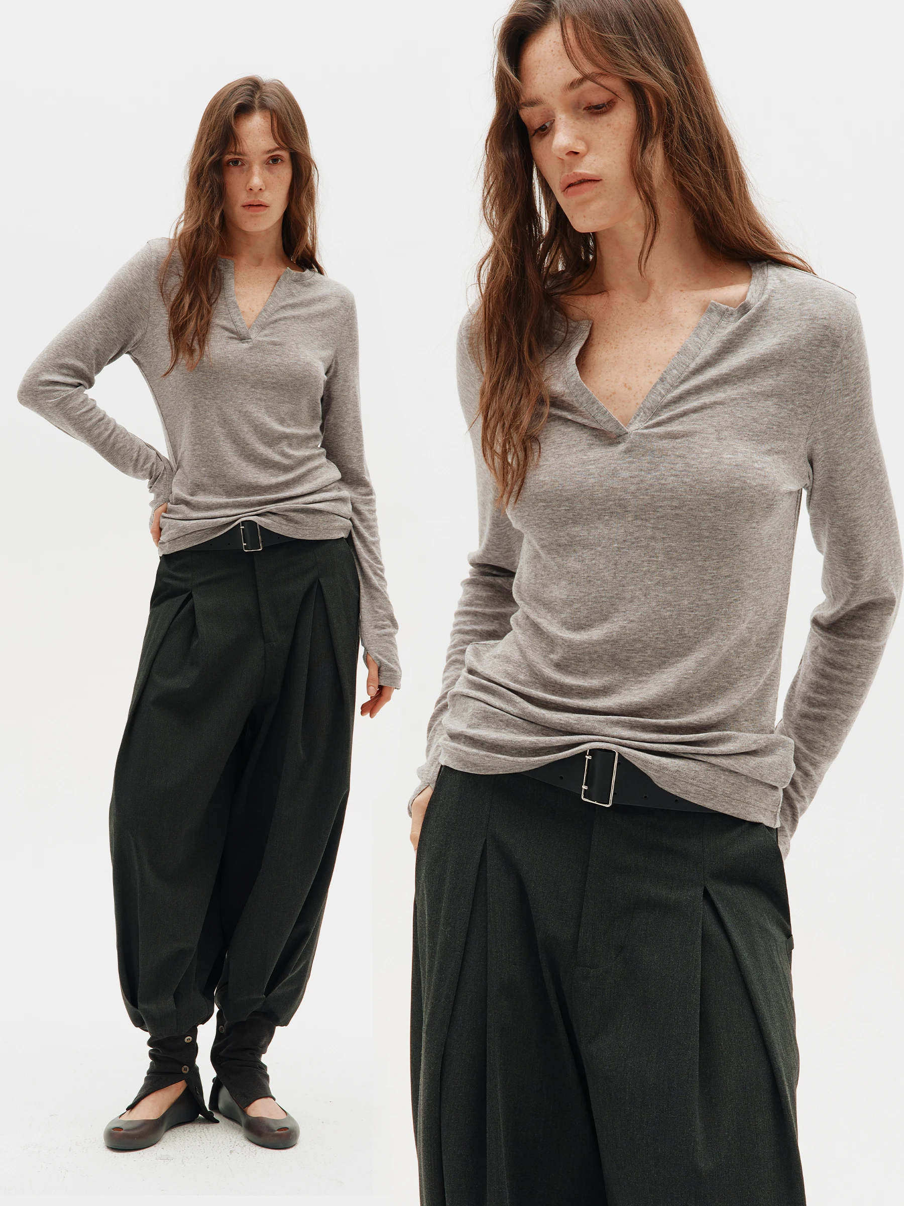 

3rd Classic V-ne Slimming Long Sve T-irt le Wool Basic Casual Sle Women's Faion Spring Collection China Made