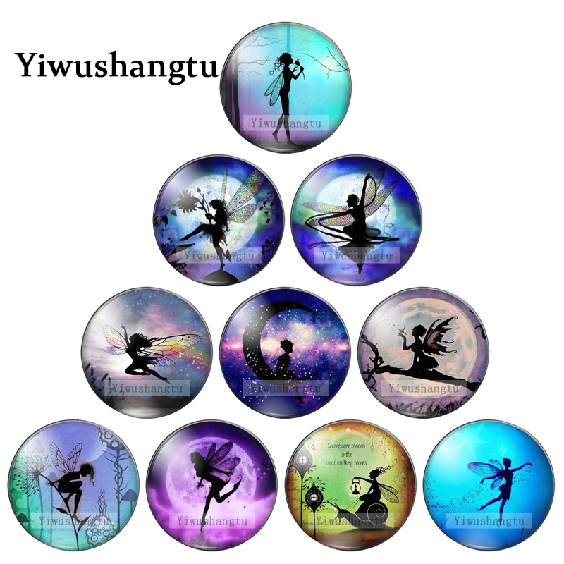 Lovely Moon wings fairy angel lady Art Paintings 8mm/12mm/20mm/25mm Round photo glass cabochon demo flat back Making findings