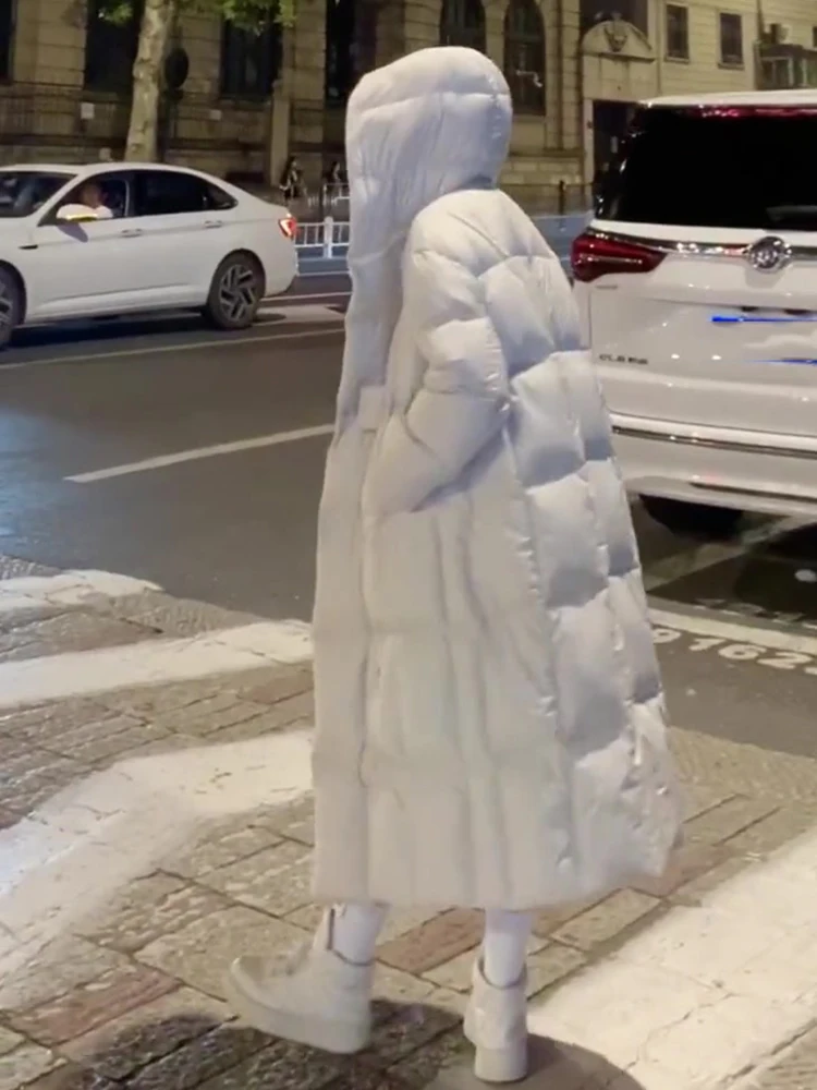 Invierno nuevo Faion Thiened blanco cálido por encima de la rodilla largo abajo algodón Jaet abrigo de mujer diseño Sli coreano Sle corte recto