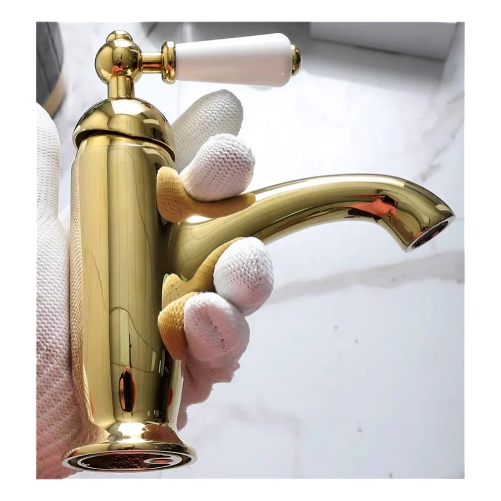 

European Style Artist Single Handle One Hole Brass Gold Basin Faucet Antique Brass Bathroom Faucet Hot and Cold Water Mixer Taps