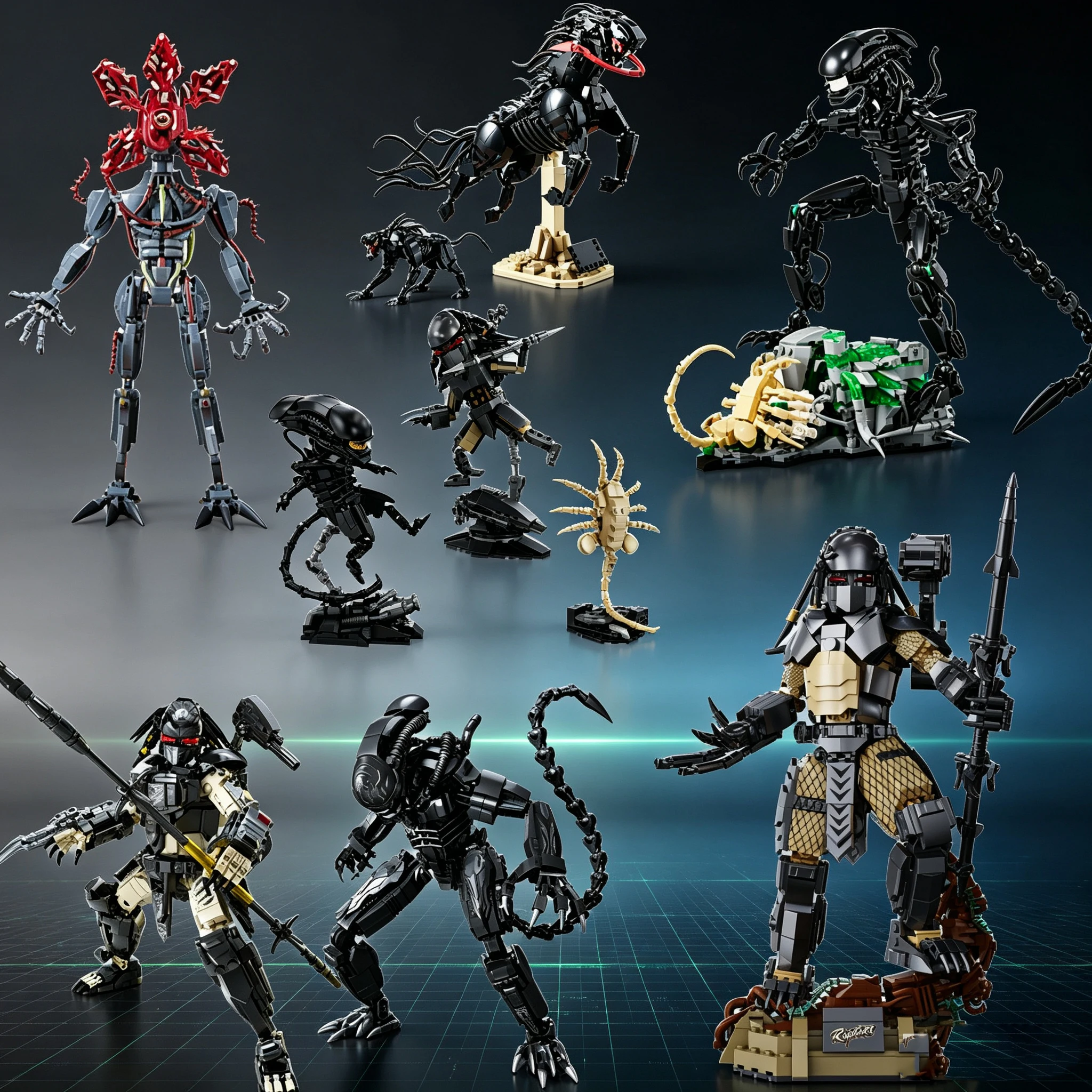 Alien VS Predator Building Block Demogorgon 3D Science Fiction Movie Battle Scene Figure Model Assembly Bricks Toy For Gift