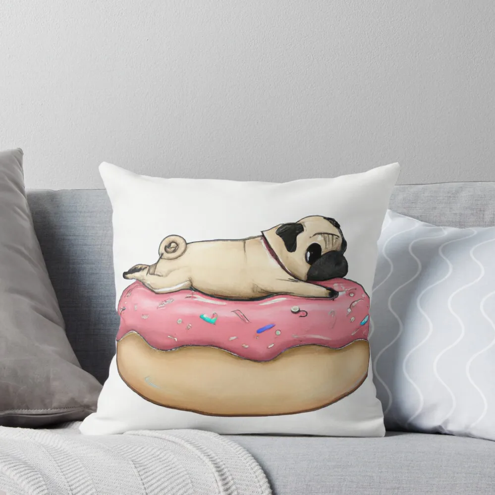 Pug on Donut Art Throw Pillow Decorative Cushion Cover Decorative pillow case Decorative pillowcase Cushion Cover Pillow