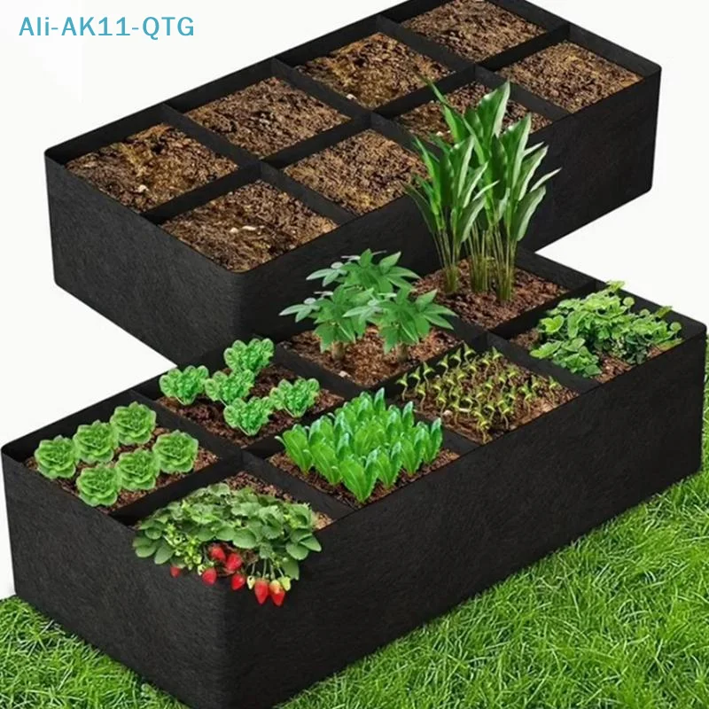 Hot 1/2/4/6/8 Holes Black Grow Bag Fabric Raised Garden Bed, Flowers And Vegetables Garden Grow Bags Rectangle Planting Nursery