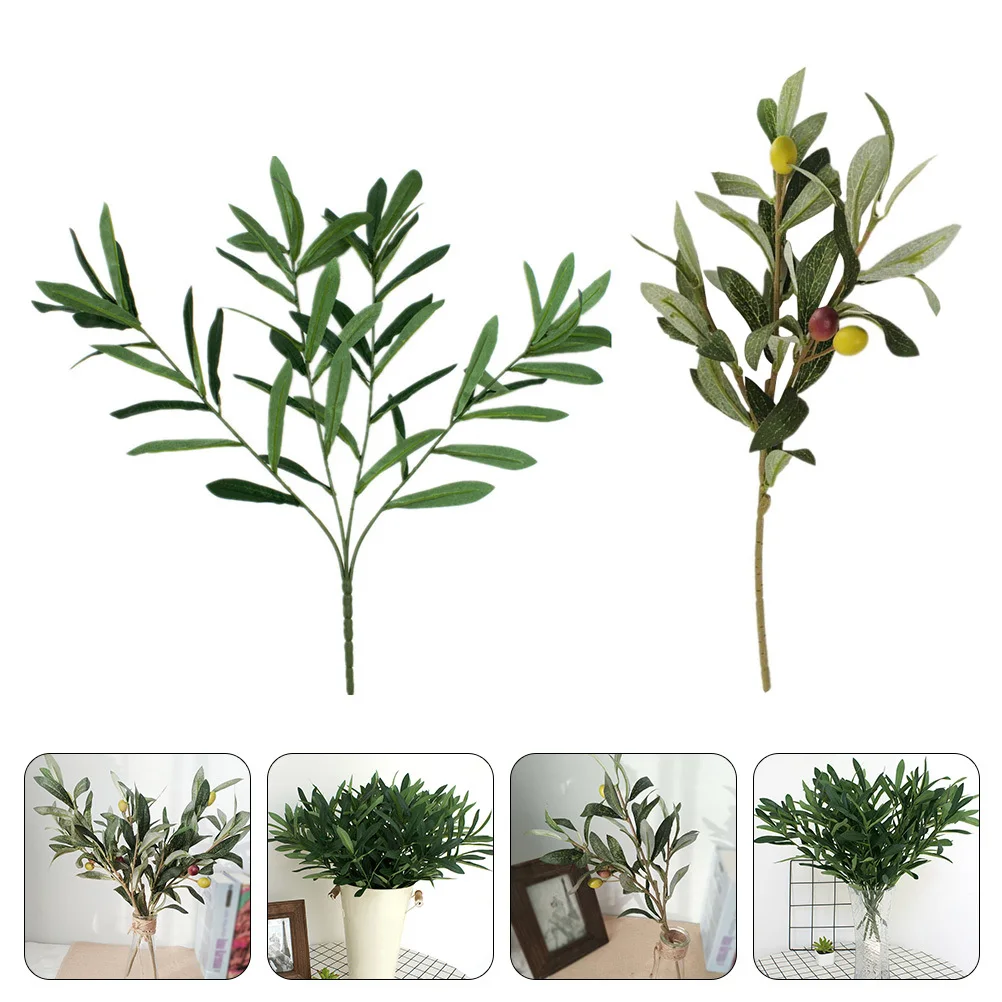 

2Pcs Household Olive Branch Artificial Plants Lifelike Texture Desktop Plant Decor Garden Home Wedding Office Accessories