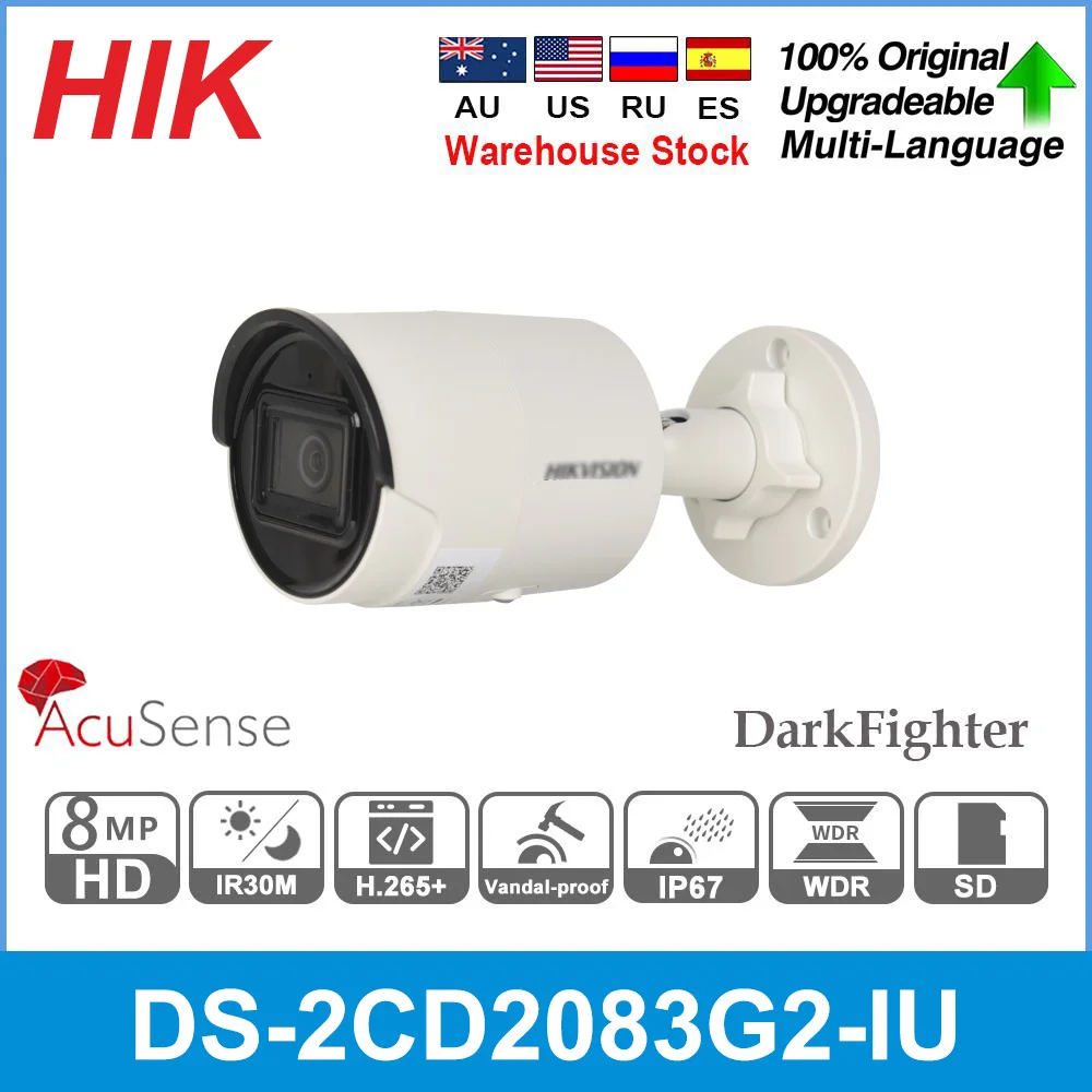 Hikvision Original IP Camera 8MP DS-2CD2083G2-IU 4K POE Acusense Bullet Surveillance Built-in Mic Human Vehicle Classification