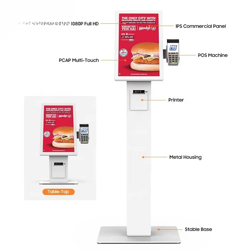 v  Receipt Printer Kiosk Self-service 21.5 23.8 27 32 Inch Mobile Terminal Pos Machine Payment Systems Kiosk Automatic QR Code