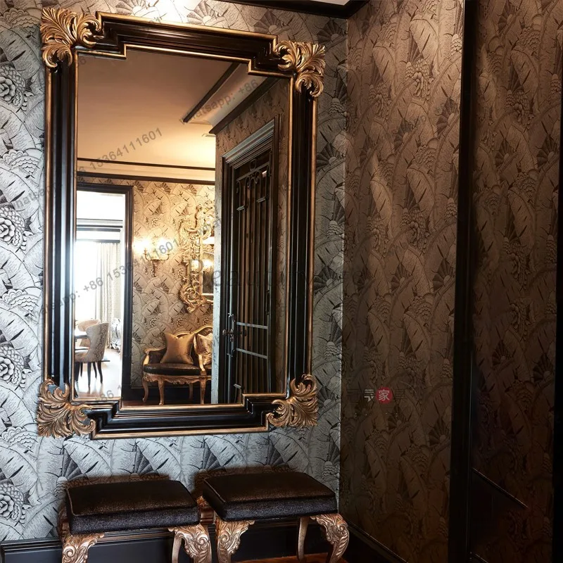 LS American retro makeup mirror European carved porch wall hanging household French bathroom bathroom mirror