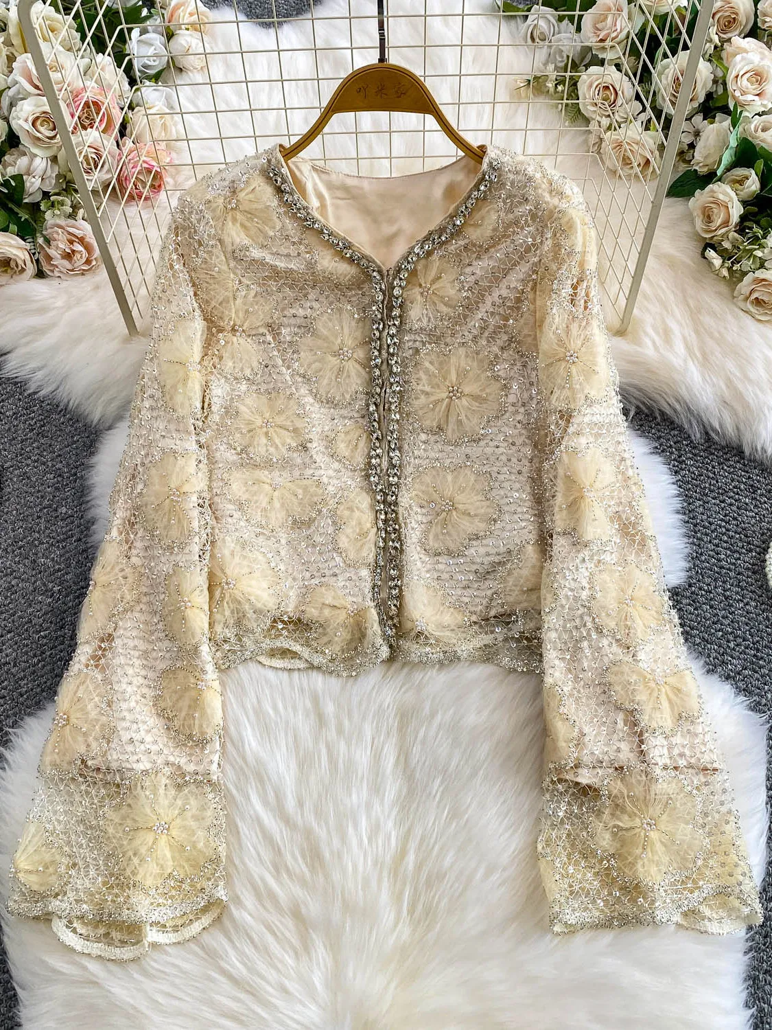 

Женский топ для похудения Ele V-Ne с блестками, роскошная сетчатая ткань Sensation с тяжелыми украшениями, возрастная верхняя одежда