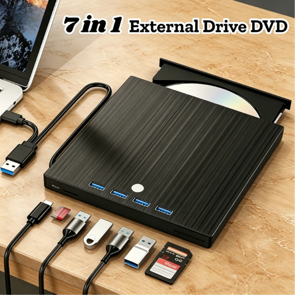 Unidad óptica portátil USB3.0 tipo C 7 en 1, grabadora de CD/DVD RW, lector ultrafino para portátiles, PC de escritorio y Mac