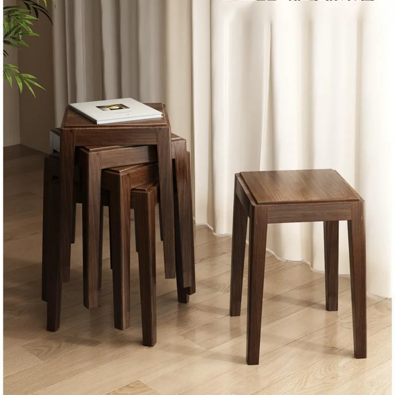 New Chinese Square Stool Solid Wood Home Dining Chairs Stacked Storage Restaurant Seats Strong Load-bearing Modern Furniture