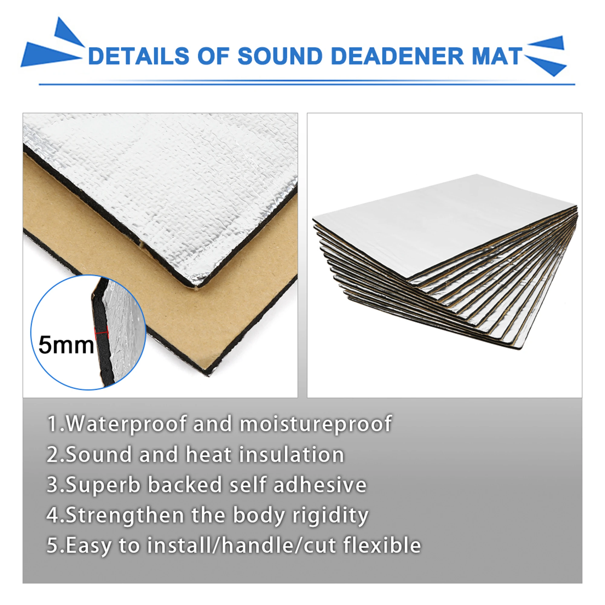 Uxcell 50X30cm Car Sound Deadening Mat Aluminum Foam Auto Noise Insulation Anti Heat 5mm 10mm With Roller Push Installer Tool