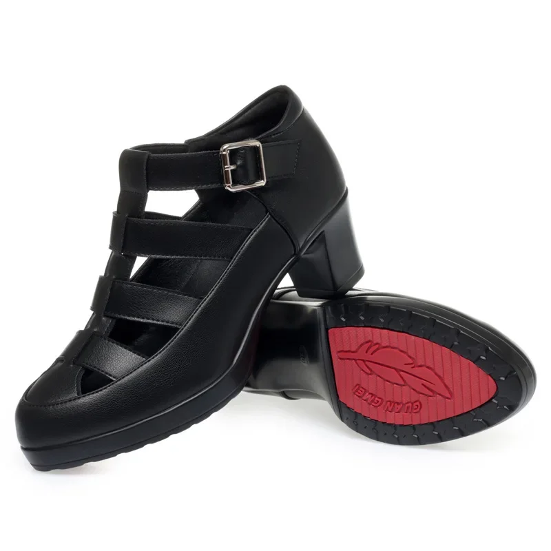 5,5 cm 7 cm Bequeme Close Head Damen Gladiator Sandalen Plateauschuhe Sommer 2024 Med Block Heels Sandalen für Büro Mama