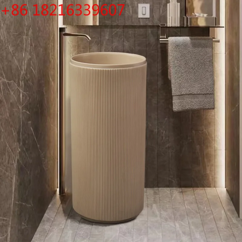 

Современная простая раковина кремового цвета из искусственного камня, креативная вертикальная раковина, встроенная напольная раковина