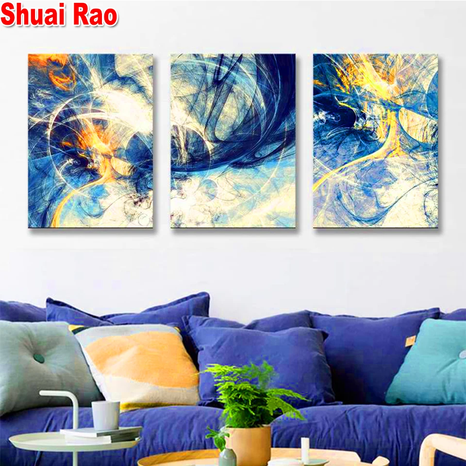 

3 pieces Abstract Art 5D diamond painting cross stitch full square round drill diy embroidery triptych home decor