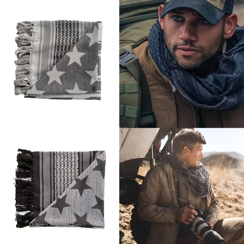 Ethnic Jacquard Star Pattern Middle East Arab Scarf Square Keffiyeh Headscarf Men Outdoor Tactically Turban Religious Kerchief