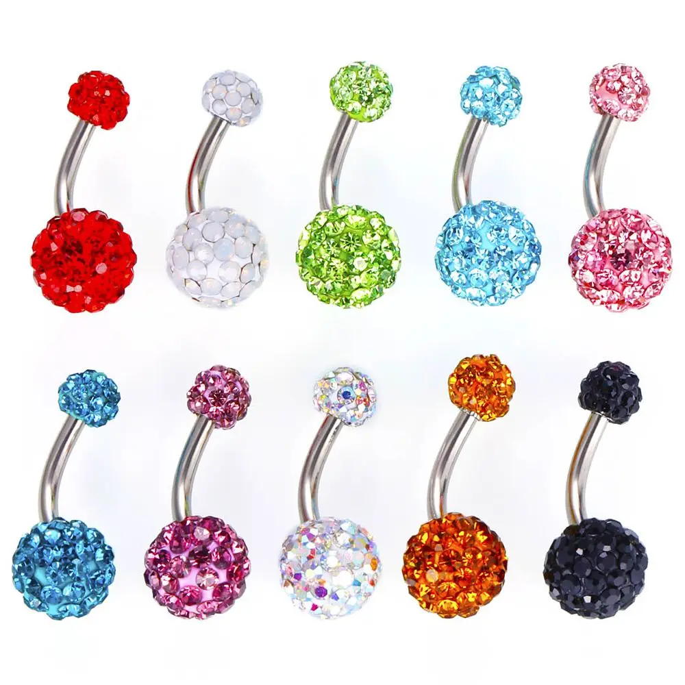 Crystal Balls Body Piercing Jewelry 8/10mm Belly Bar Navel Ring Stainless Steel Belly Button Ring