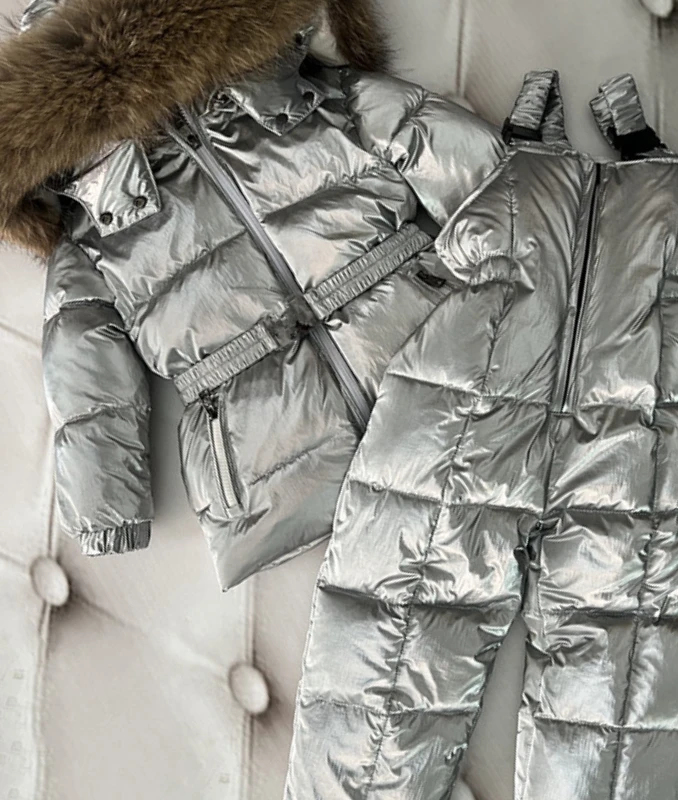 Kids Boutique Clothing 2023 New Autumn Winter Down Jacket Solid Color 2 Pieces Sets Coar Large Fur Collar Unisex Romper Warm