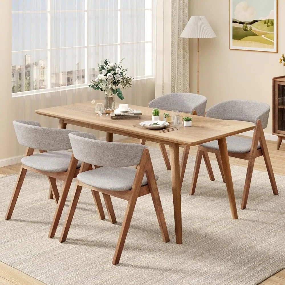 Set of 4, Modern Padded Kitchen Chairs w/Curved Backrest & Rubber Wood Frame, Max Load 400 Lbs, Accent Leisure Armchairs